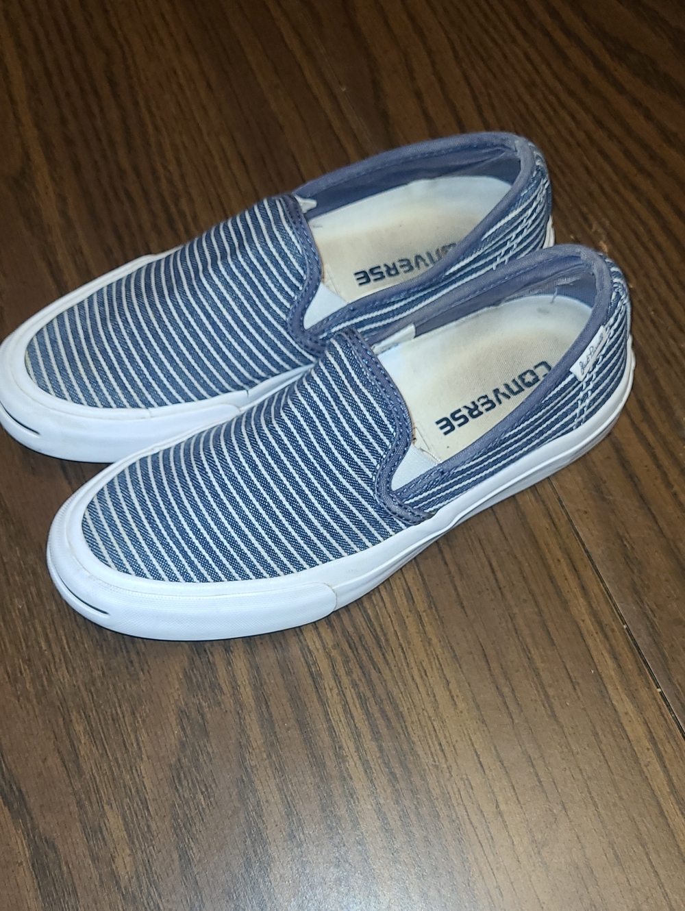Converse Womens Slip-On Striped Canvas Loafers Jack Purcell  Navy/White Size 6.5